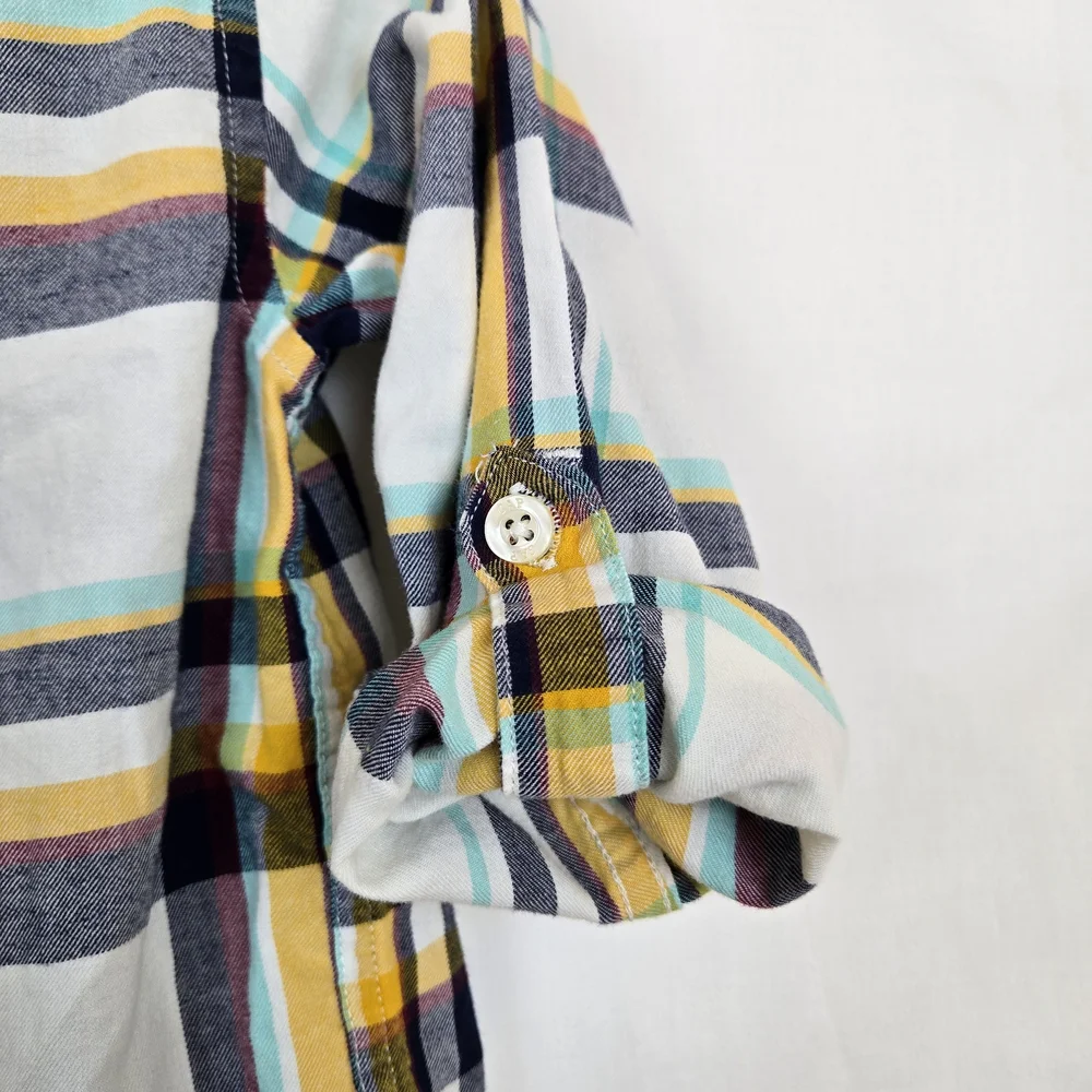 Baby Gap Boys White Gray Yellow Plaid Long Roll Tab Sleeve Preppy Button Shirt 5